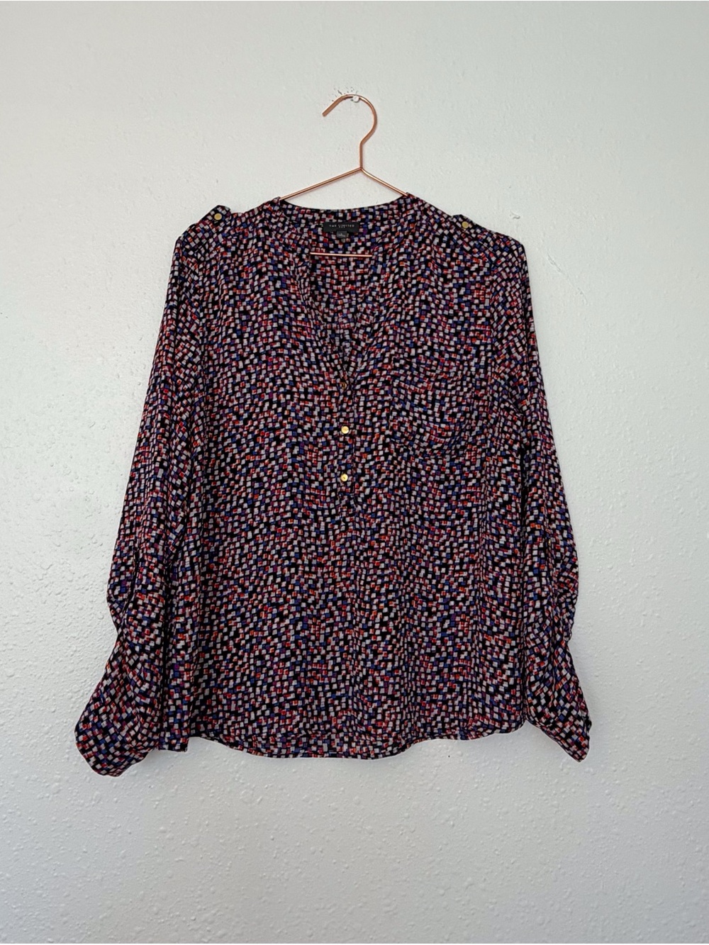 The Limited Navy Multicolor Dot Print V-Neck Blouse